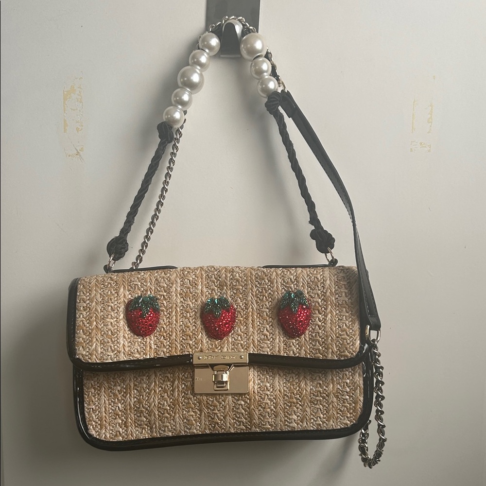 Betsy Johnson Strawberry Embellished Beige Handbag